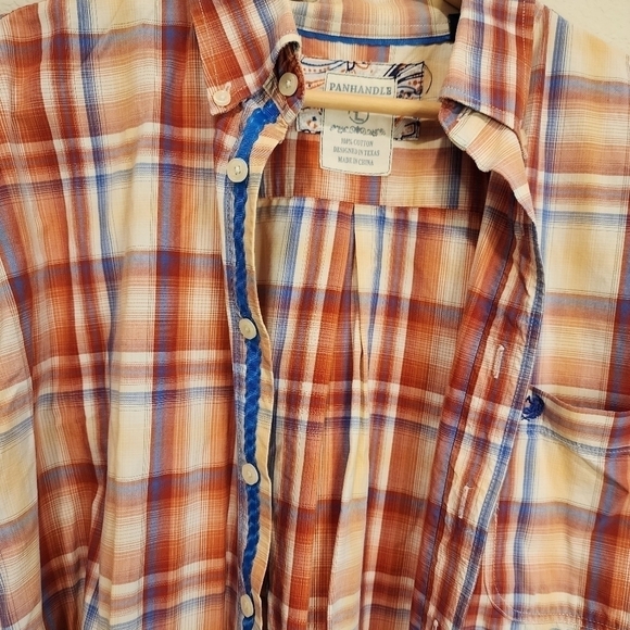 Panhandle Rough Stock Short Sleeve Size L Plaid Rust Orange Cream Off White - Picture 7 of 9